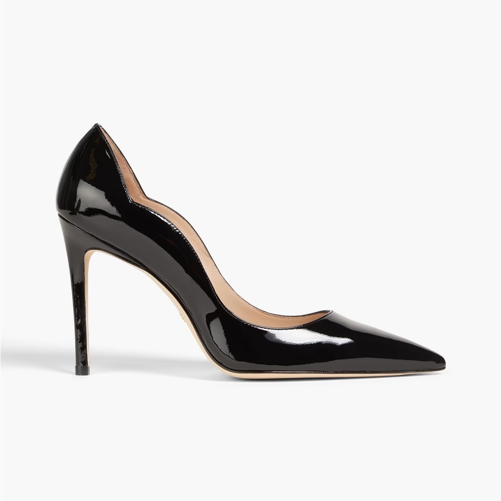 Stuart Weitzman 100 scalloped patent-leather pumps.